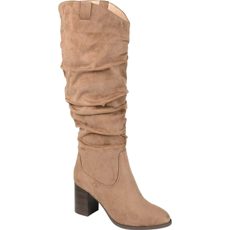 JOURNEE COLLECTION Womens Beige Pull Tabs Aneil Round Toe Block Heel Zip Up Dress Slouch Boot 8.5 M Walmart
