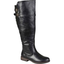 GBG Womens Black High-Low Ankle Strap Round Toe Stacked Heel Zip-Up Boots Shoes M