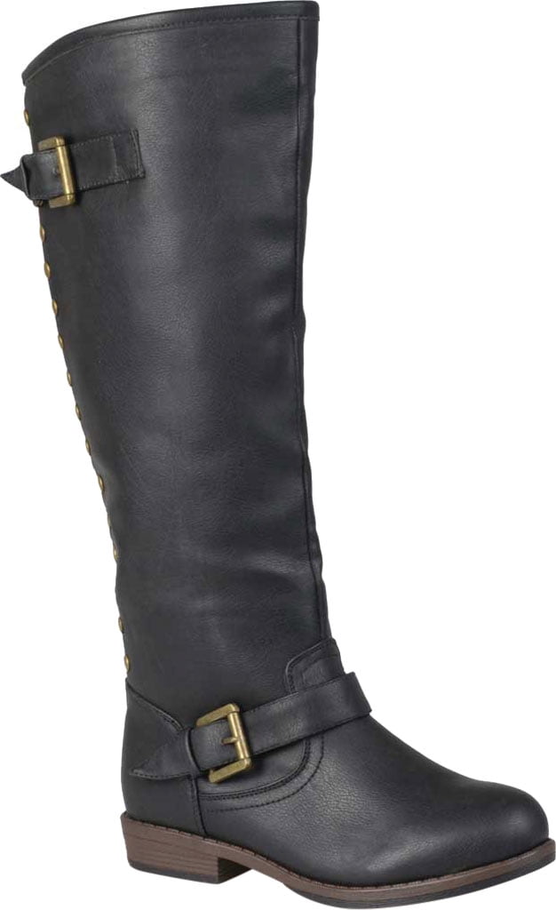 JOURNEE COLLECTION Womens Black Buckle Accent Studded Spokane Block Heel ZipUp Riding Boot 8.5