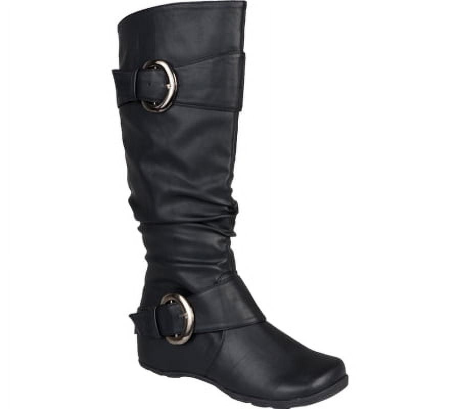JOURNEE COLLECTION Womens Black Goring Buckle Accent Hidden Heel Paris Square Toe Wedge Zip-Up Slouch Boot 7.5