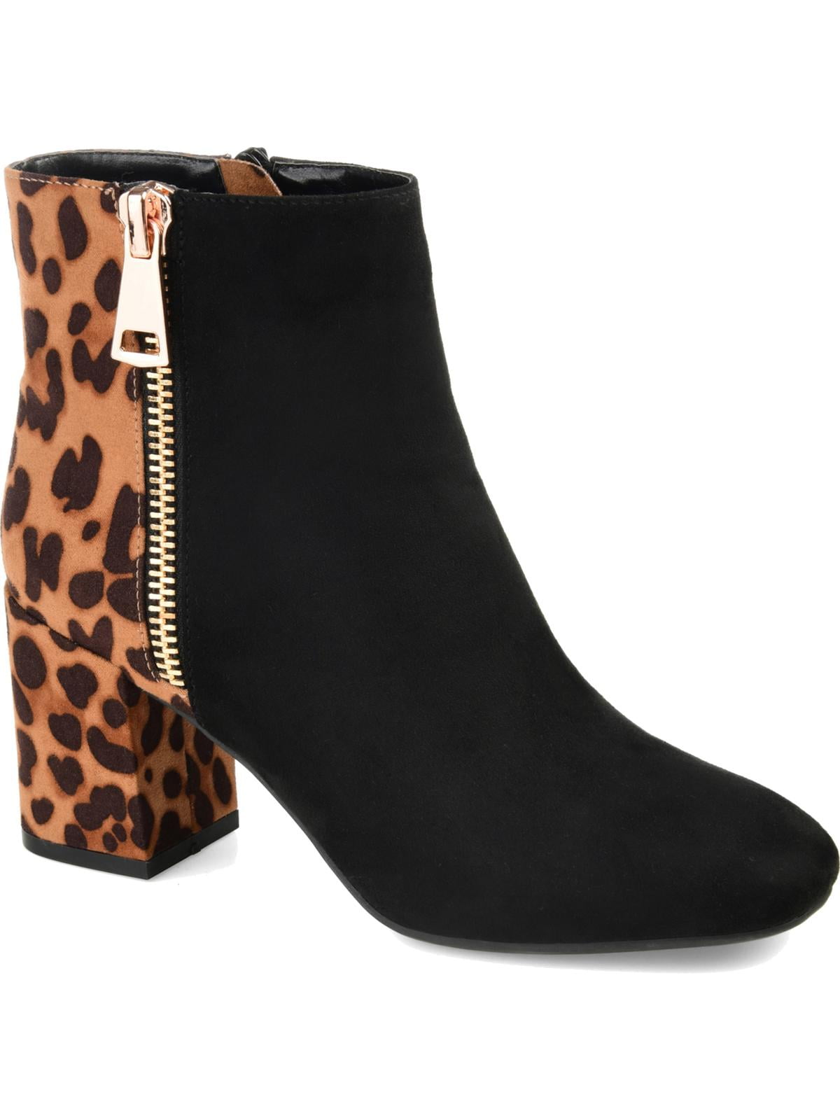 JOURNEE COLLECTION Womens Black Leopard Print Two-Tone Zipper