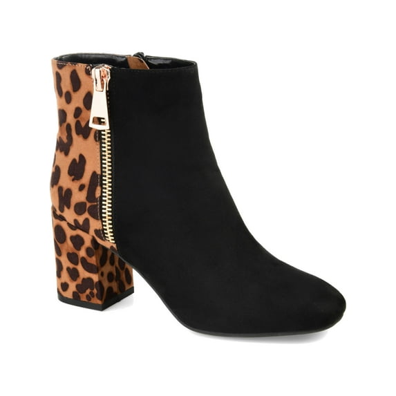 JOURNEE COLLECTION Womens Black Leopard Print Two-Tone Zipper Accent Padded Sarah Square Toe Block Heel Zip-Up Booties 8