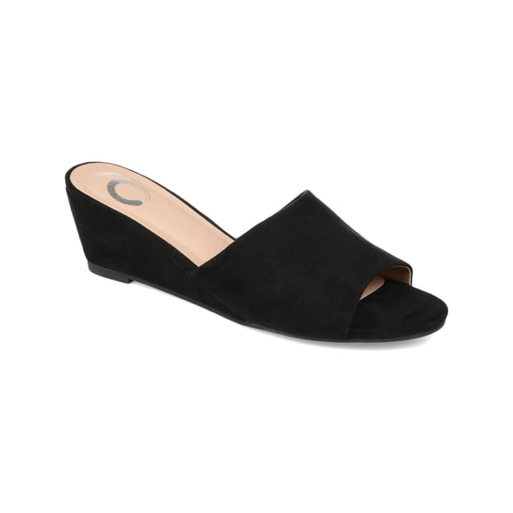 JOURNEE COLLECTION Womens Black Padded Pavan Open Toe Wedge Slip On Slide Sandals 10