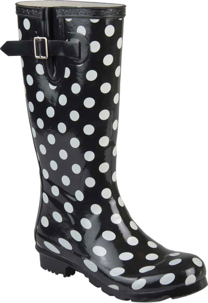 JOURNEE COLLECTION Womens Black Polka Dot Water Resistant Mist Round Toe Block Heel Rain Boots 10