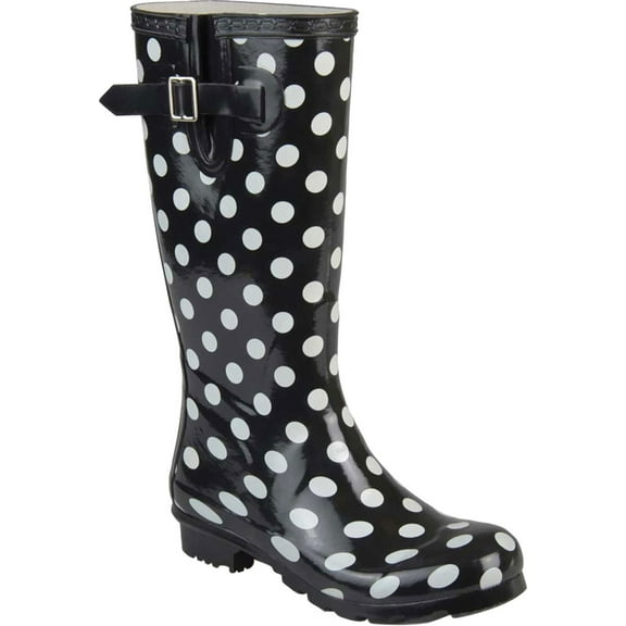 JOURNEE COLLECTION Womens Black Polka Dot Water Resistant Mist Round Toe Block Heel Rain Boots 10