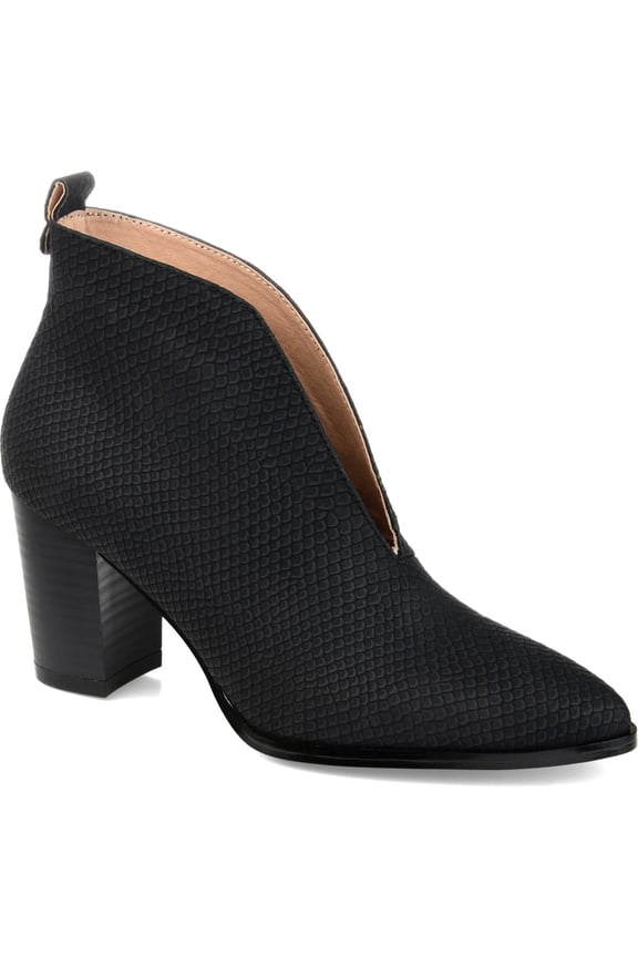 COLLECTION Womens Black Textured V-Cutout Pull Tab Bellamy Block Heel Dress Booties 7