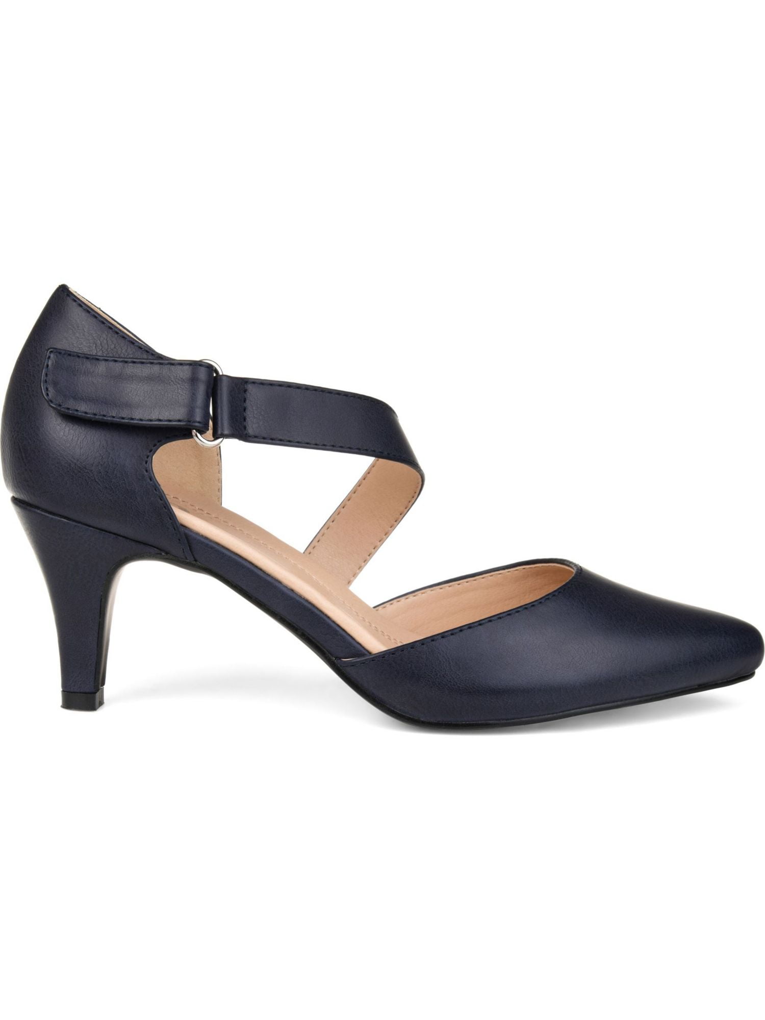 JOURNEE COLLECTION Womens Blue Navy Asymmetrical Strap Adjustable Padded Tillis Pointed Toe