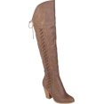 thumbnail image 1 of JOURNEE COLLECTION Womens Brown Asymmetrical Lace Spritz Round Toe Block Heel Zip-Up Heeled Boots 10 M WC, 1 of 6