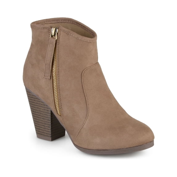 JOURNEE COLLECTION Womens Brown Comfort Link Round Toe Block Heel Zip-Up Booties 8.5 M