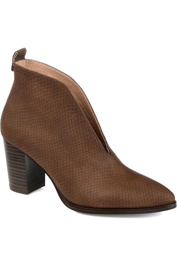 COLLECTION Womens Brown Scales V-Cutout Pull Tab Padded Comfort Bellamy Block Heel Slip On Booties 6 M