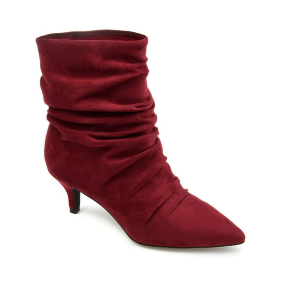 JOURNEE COLLECTION Womens Burgundy Comfort Pointed Toe Kitten Heel Slip On Dress Slouch Boot 9