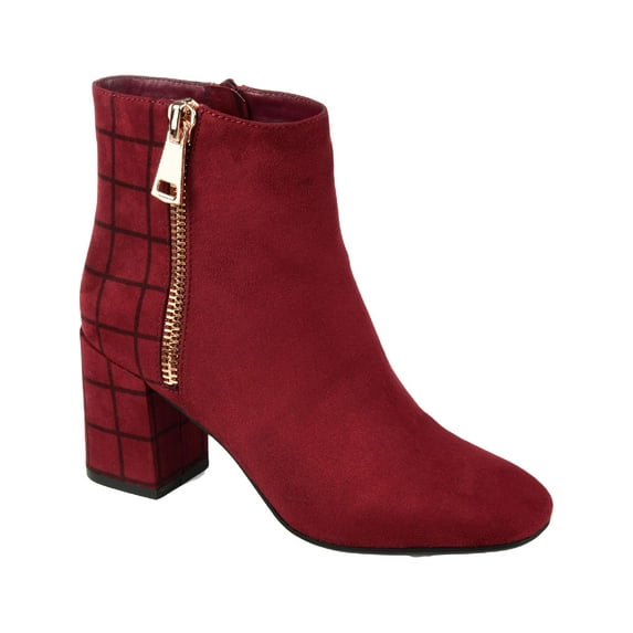 JOURNEE COLLECTION Womens Burgundy Geometric Zipper Accent Padded Sarah Square Toe Block Heel Zip-Up Dress Booties 11