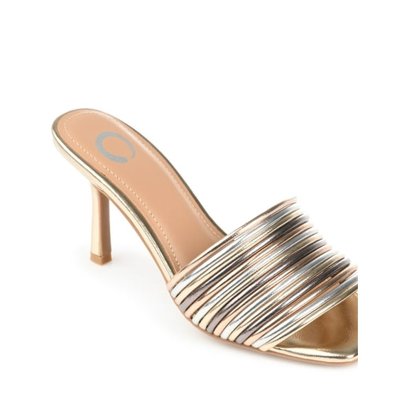 JOURNEE COLLECTION Womens Gold Mixed Media Strappy Cushioned Calliope Square Toe Stiletto Slip On Dress Heeled Sandal 9.5 M