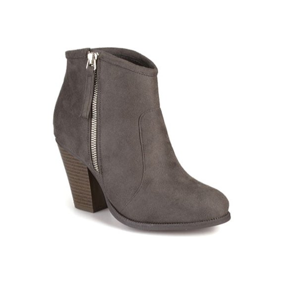 JOURNEE COLLECTION Womens Gray Comfort Link Round Toe Block Heel Zip-Up Booties 8.5 W