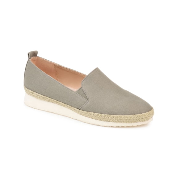 JOURNEE COLLECTION Womens Gray Cusioned Back Pull Tag Woven Stretch Leela Espadrille Round Toe Wedge Slip On Espadrille Shoes 8.5 M