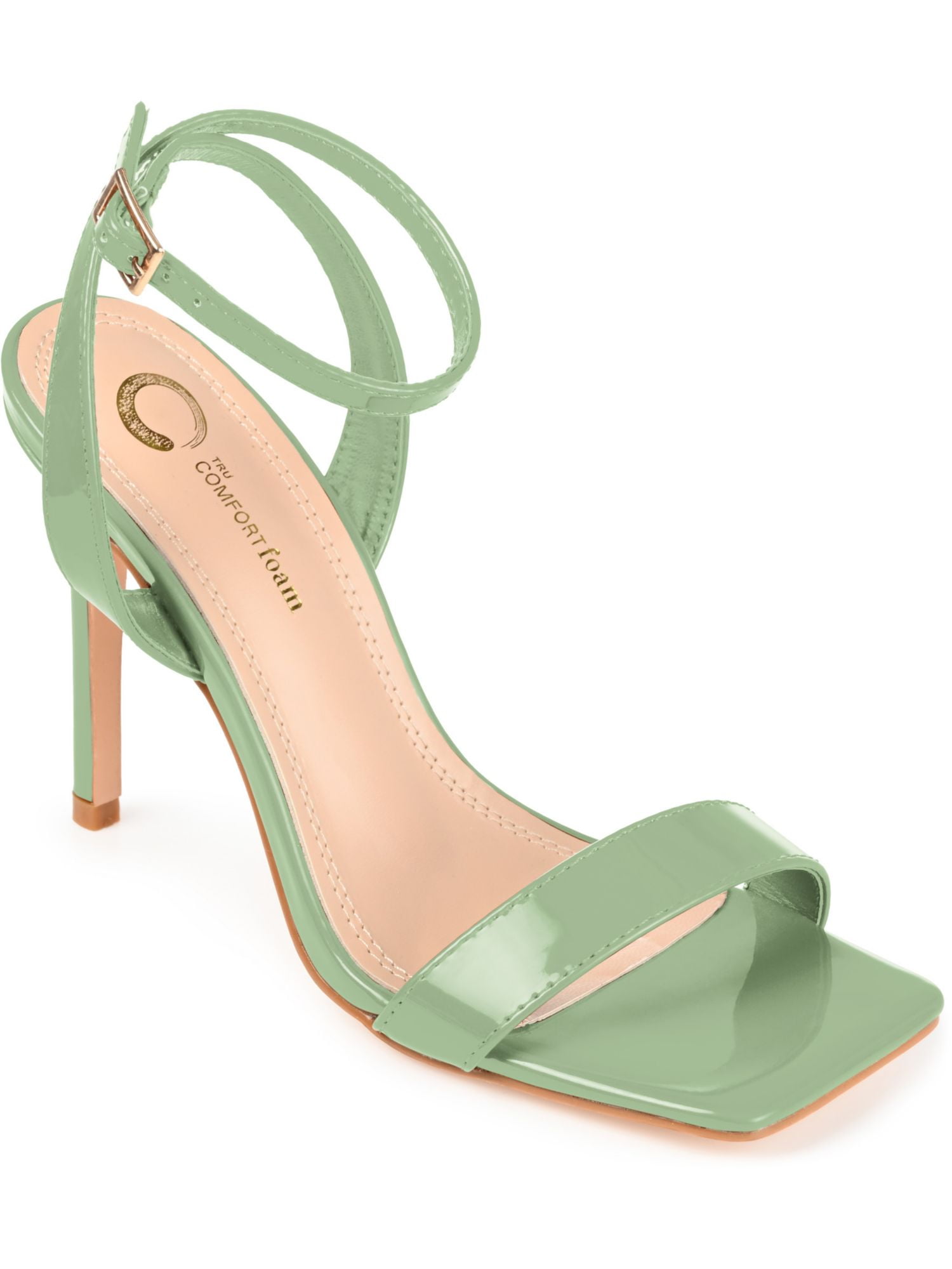 JOURNEE COLLECTION Womens Green Padded Dorian Square Toe Stiletto Buckle Heeled Sandal 8.5