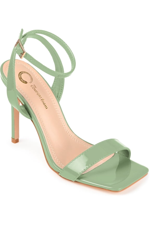 COLLECTION Womens Green Padded Dorian Square Toe Stiletto Buckle Heeled Sandal 8.5