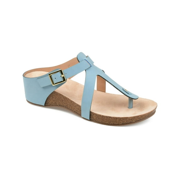 JOURNEE COLLECTION Womens Light Blue 1" Platform Comfort Buckle Accent T-Strap Navara Round Toe Wedge Slip On Thong Sandals Shoes 11