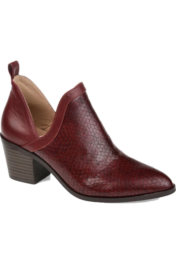 COLLECTION Womens Maroon Snake V Cut Slits Back Pull Tab Cushioned Terri Almond Toe Block Heel Slip On Booties 9 M