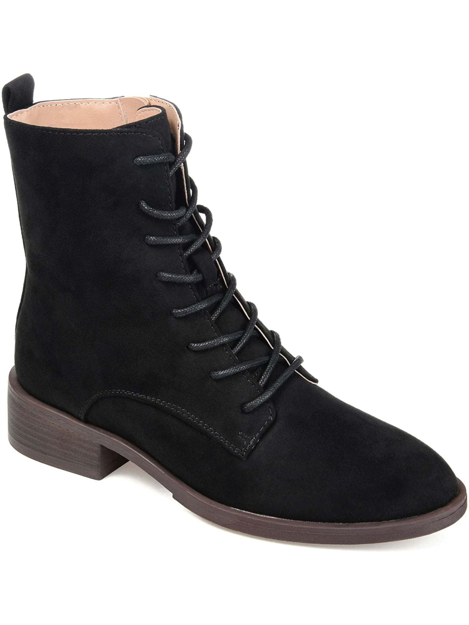 JOURNEE COLLECTION Womens Navy Black Back Pull Tab Lace Up Comfort Vienna Round Toe Block Heel Zip Up Leather Combat Boots 8 M