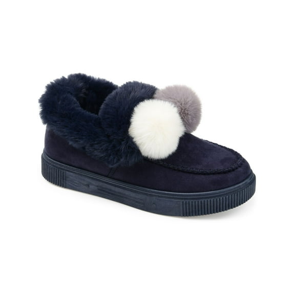 JOURNEE COLLECTION Womens Navy Fur Trim Cushioned Sunset Round Toe Slip On Slippers 10