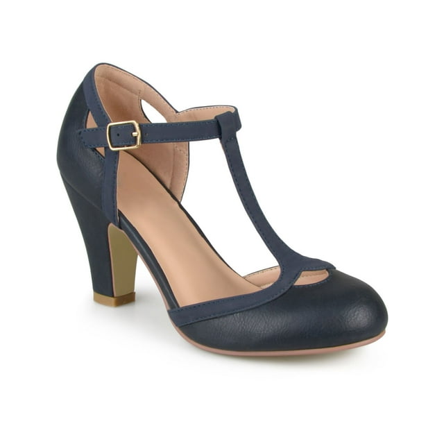 navy t strap heels