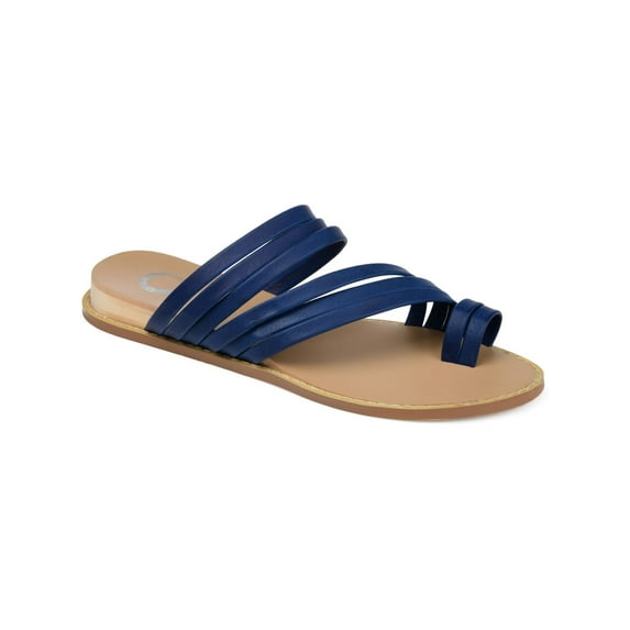 JOURNEE COLLECTION Womens Navy Toe Loop Strappy Consuelo Round Toe Wedge Slip On Slide Sandals Shoes 9 M