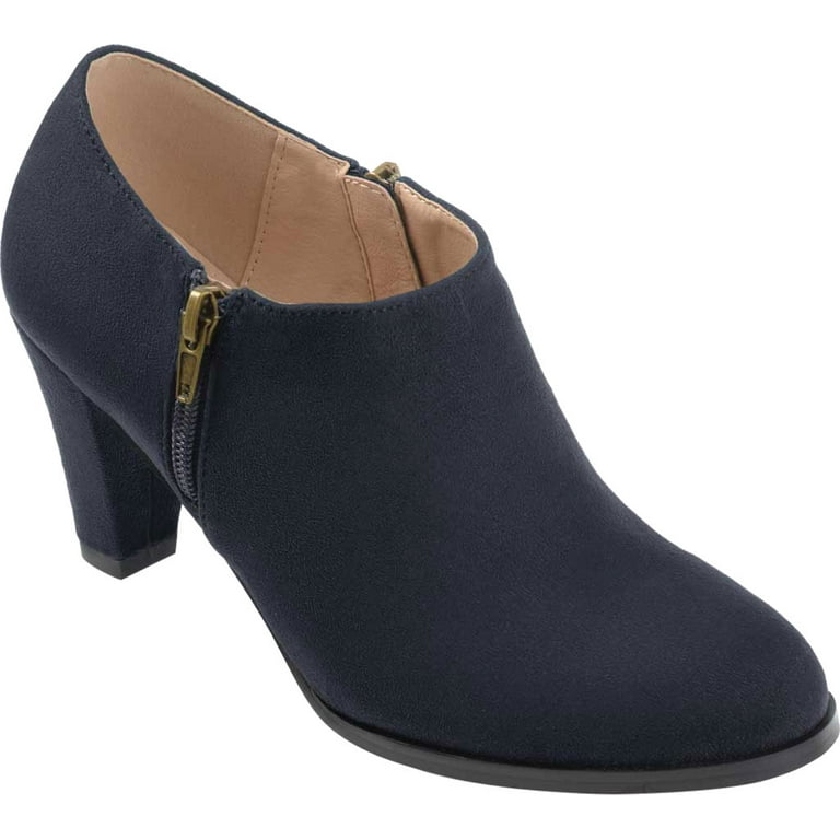 JOURNEE COLLECTION Womens Navy Zipper Accent Comfort Sanzi Round Toe Cone Heel Zip Up Shootie 6.5 M