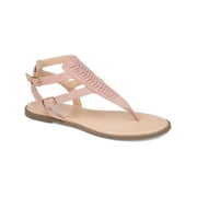JOURNEE COLLECTION Womens Pink Fishtail Weave Design Cushioned Strappy Harmony Round Toe Buckle Thong Sandals Shoes 7