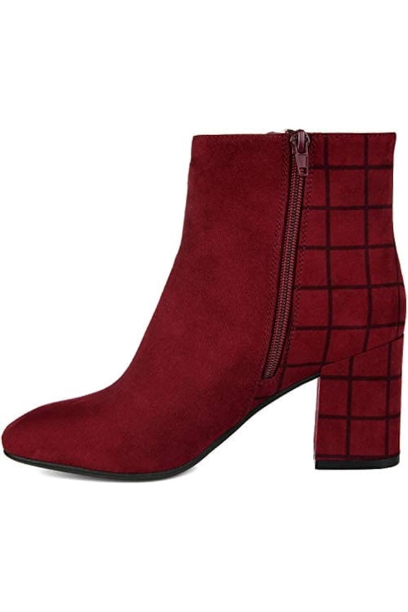 COLLECTION Womens Red Geometric Zipper Accent Padded Sarah Square Toe Block Heel Zip-Up Dress Booties 8