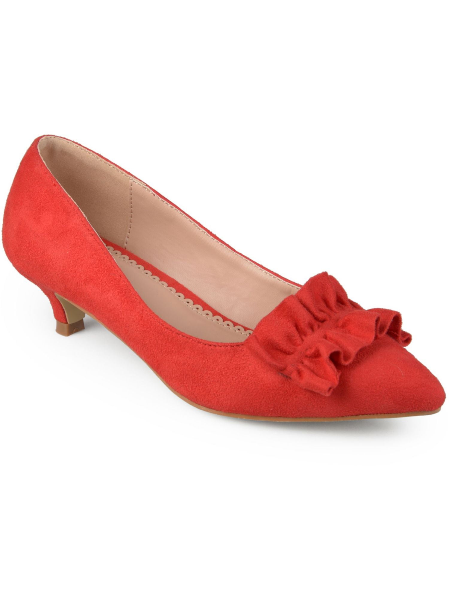 JOURNEE COLLECTION Womens Red Padded Ruffled Sabree Pointed Toe Kitten