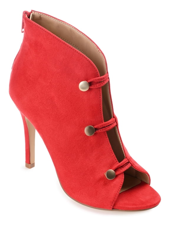 COLLECTION Womens Red Slit Front Padded Button Accent Brecklin Open Toe Stiletto Zip-Up Dress Booties 8