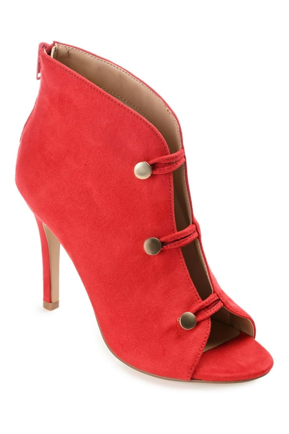 COLLECTION Womens Red Slit Front Padded Button Accent Brecklin Open Toe Stiletto Zip-Up Dress Booties 8
