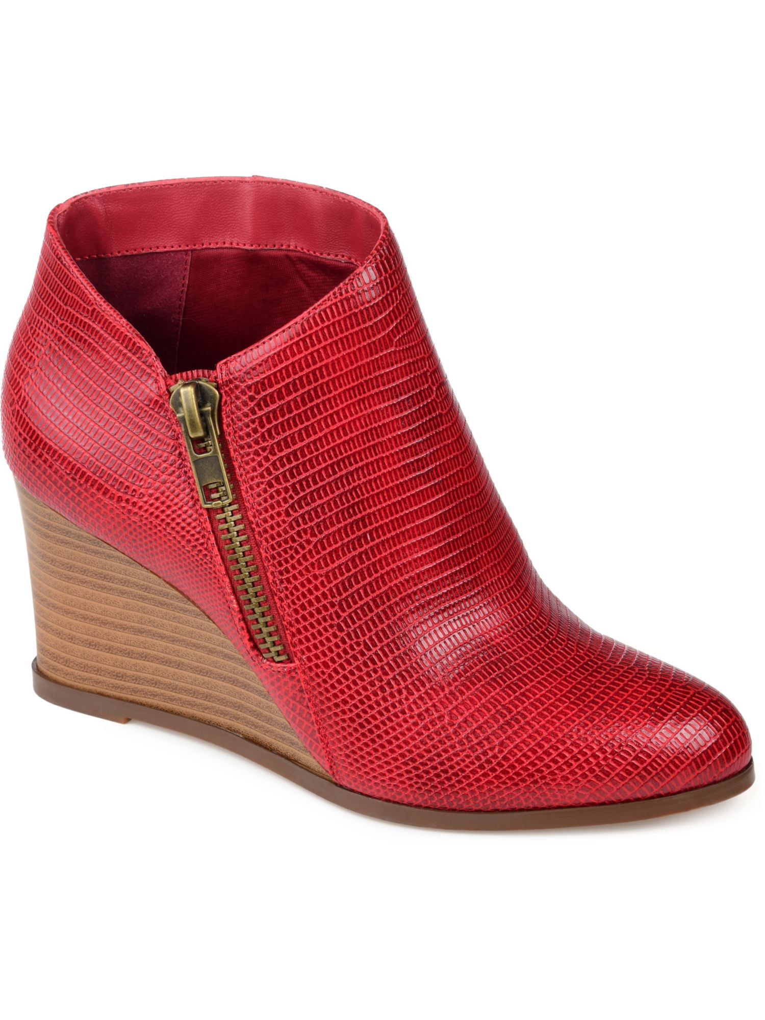 JOURNEE COLLECTION Womens Red Snakeskin Asymmetrical Cushioned Glam