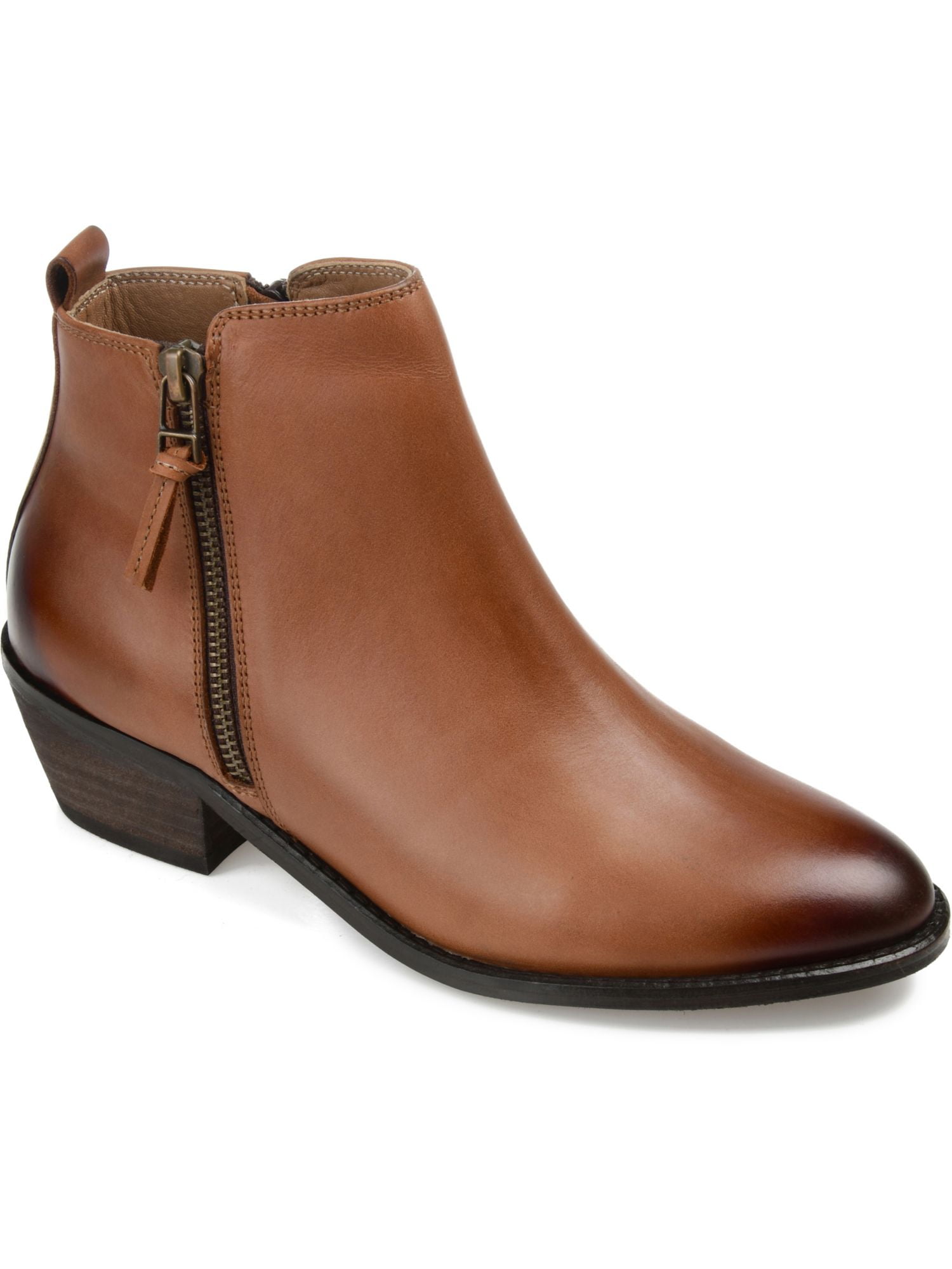 JOURNEE SIGNATURE Womens Red Cushioned Eyelet Jorri Almond Toe Stacked Heel Zip-Up Booties main image 1