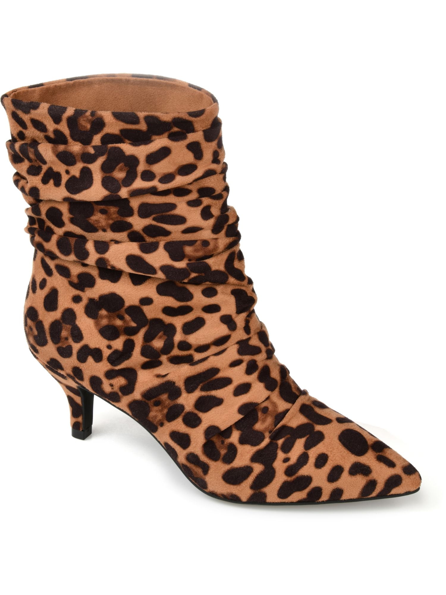 JOURNEE COLLECTION Womens Beige Leopard Print Comfort Jo Pointed Toe Kitten  Heel Slip On Slouch Boot 7.5 M 