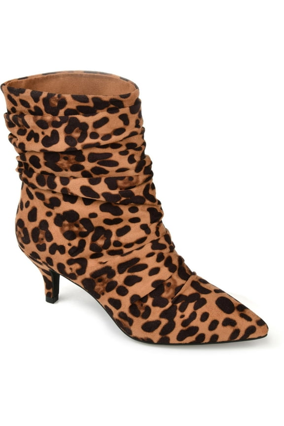 JOURNEE Womens Brown Animal Print Slouchy Cushioned Kitten Heel Dress Heeled Boots 8.5