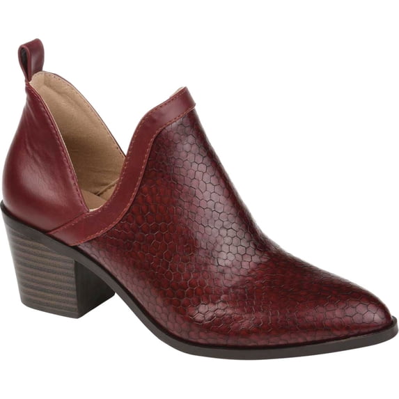 JOURNEE Womens Burgundy V-Notch Cut-Out Cushioned Almond Toe Stacked Heel Slip On Booties 6.5