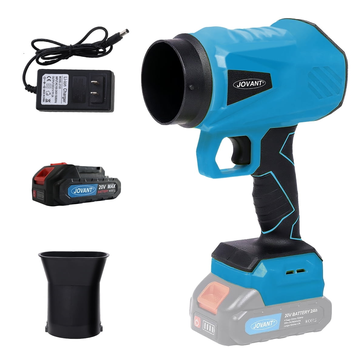 JOVANT Compact Cordless Leaf Blower - Includes 1 Batteries and Charger. Infinitely adjustable speed with up to 450 CFM airflow. Lightweight design ideal for indoor cleaning and porch maintenance.