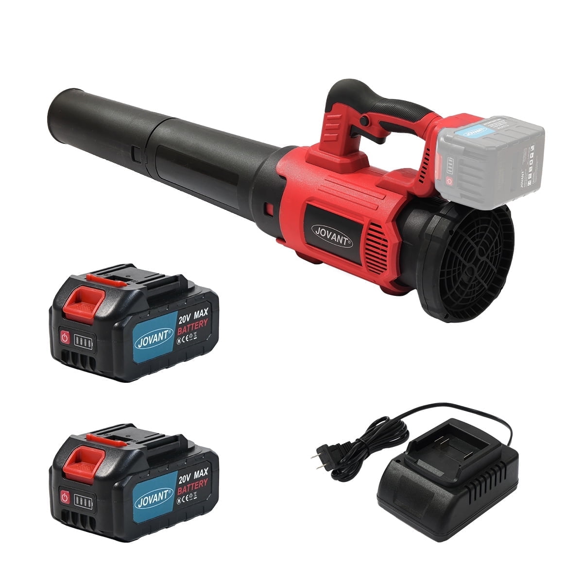 JOVANT Cordless Leaf Blower, 615CFM with 6 Speed Levels, Electric Battery-Powered Turbo Blower, Includes 2*4.0Ah Batteries and Charger, for Lawn Care, Yard , Leaf Blowing, Debris and Snow Clearing