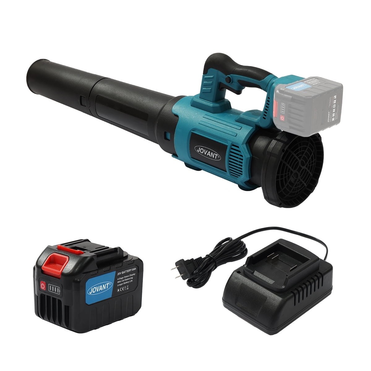 JOVANT  Cordless Leaf Blower delivers a maximum airflow of 670 CFM. It comes with a 20V MAX 1*6.0Ah battery and charger, making it suitable for street cleaning, park maintenance, plaza clean