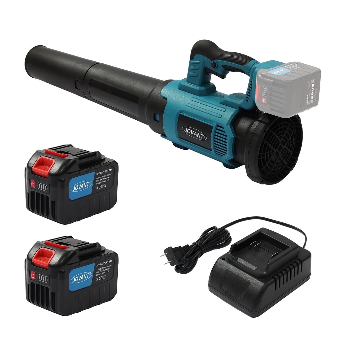 JOVANT Cordless Leaf Blower delivers a maximum airflow of 670 CFM. It comes with a 20V MAX 2x6.0Ah battery and charger, making it suitable for street cleaning, park maintenance, plaza clean