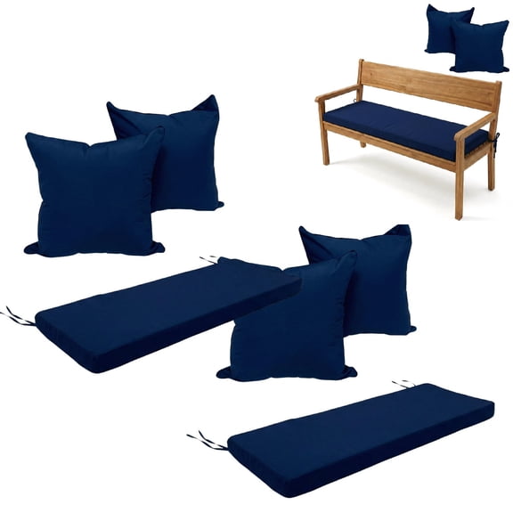 JOVELL 2 Pack Outdoor Bench Cushion Waterproof, 48"x18"x3.5" Thick Non-Slip Patio Seat Pad with Ties, Fade & UV Resistant Furniture Cushion for Garden, Porch, Deck, Navy