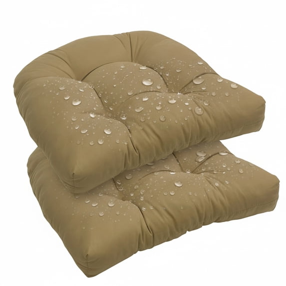 JOVELL 2 Pack Tufted Chair Cushions 19x19 Inch, Waterproof Outdoor/Indoor Seat Pads with Ties, 4" Thick Patio Cushions for Wicker Rattan Rocking Chairs, Coffee