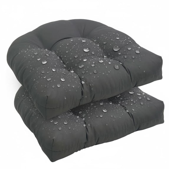 JOVELL 2 Pack Tufted Chair Cushions 19x19 Inch, Waterproof Outdoor/Indoor Seat Pads with Ties, 4" Thick Patio Cushions for Wicker Rattan Rocking Chairs, Gray