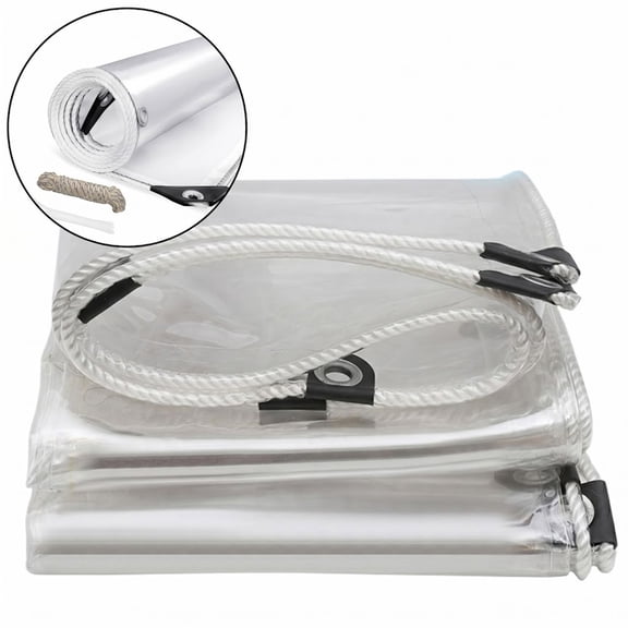 JOVELL 20Mil Clear Vinyl Tarp, Heavy Duty Waterproof Clear Tarp with Grommets, Transparent PVC Tarpaulin for Patio Awning Greenhouse Tent Cover, 6.6x16.4Ft