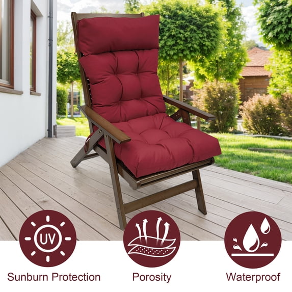 JOVELL 4-Inch Thick Adirondack Chair Cushions 1Pack, 49"x21" Waterproof High Back Rocking Chair Pads with Ties, Outdoor Patio Furniture Seat Cushion, Red