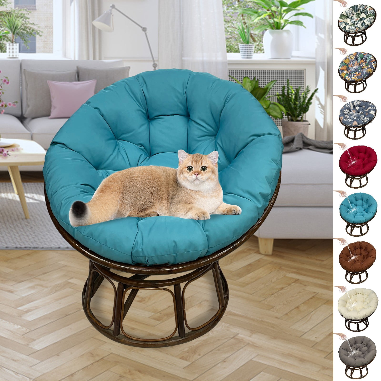 JOVELL 48 Inch Papasan Cushion Replacement, 5" Thick Waterproof Round Chair Pad, Fade & UV Resistant Indoor Outdoor Patio Seat Cushion, Blue