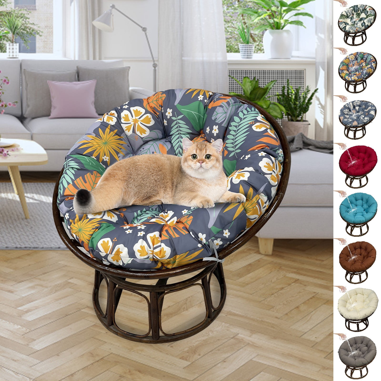 JOVELL 48 Inch Papasan Cushion Replacement, 5" Thick Waterproof Round Chair Pad, Fade & UV Resistant Indoor Outdoor Patio Seat Cushion, Floral