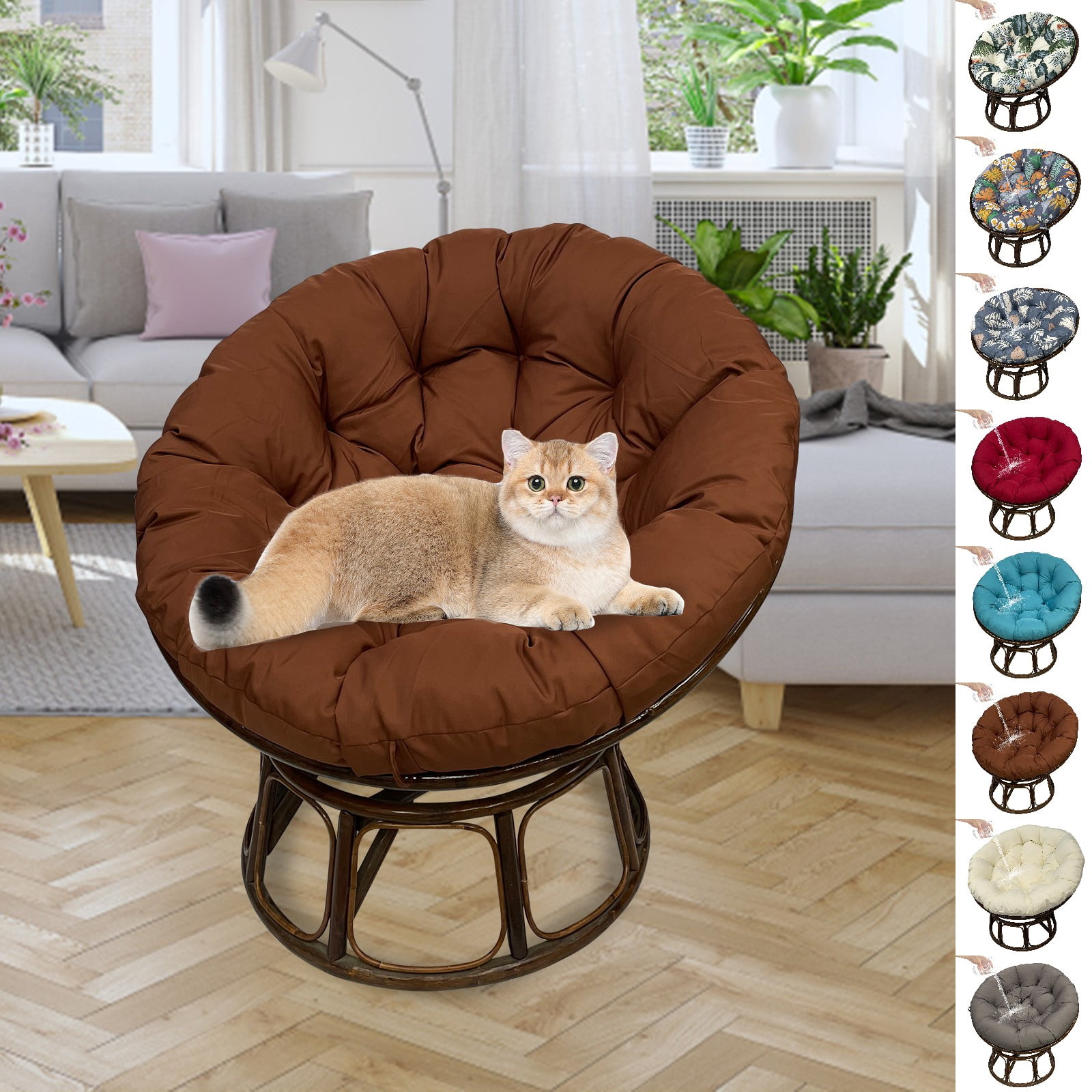 JOVELL 51 Inch Papasan Cushion Replacement, 5" Thick Waterproof Round Chair Pad, Fade & UV Resistant Indoor Outdoor Patio Seat Cushion, Brown
